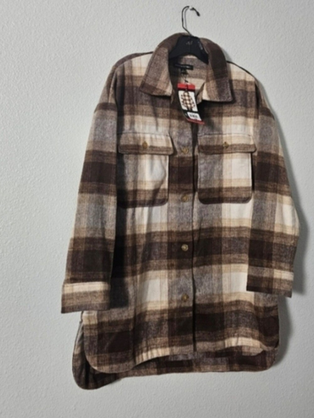Brown  Plaid Shacket Jacket Sz M